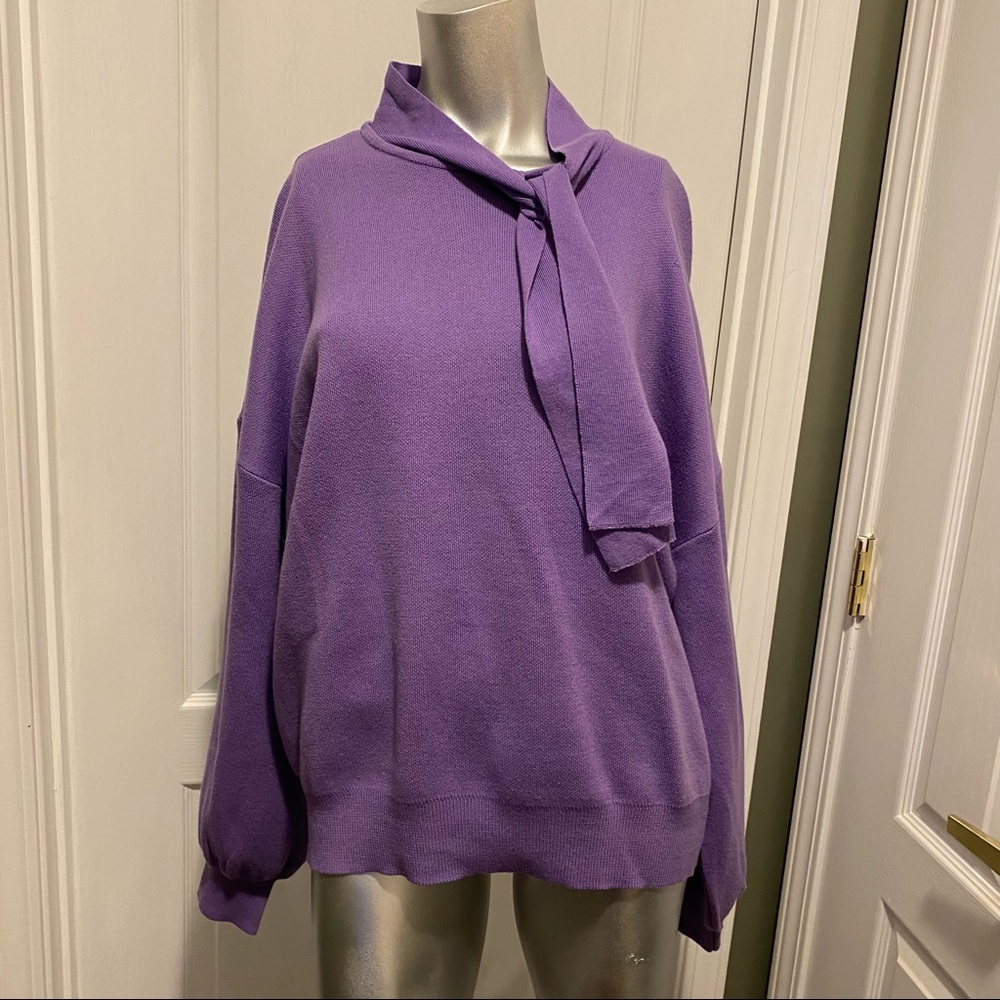 Eloquii Knit Tie Neck Sweater Blouse In Lavender Aura 18 20 Plus Size Pu… - Picture 2 of 11